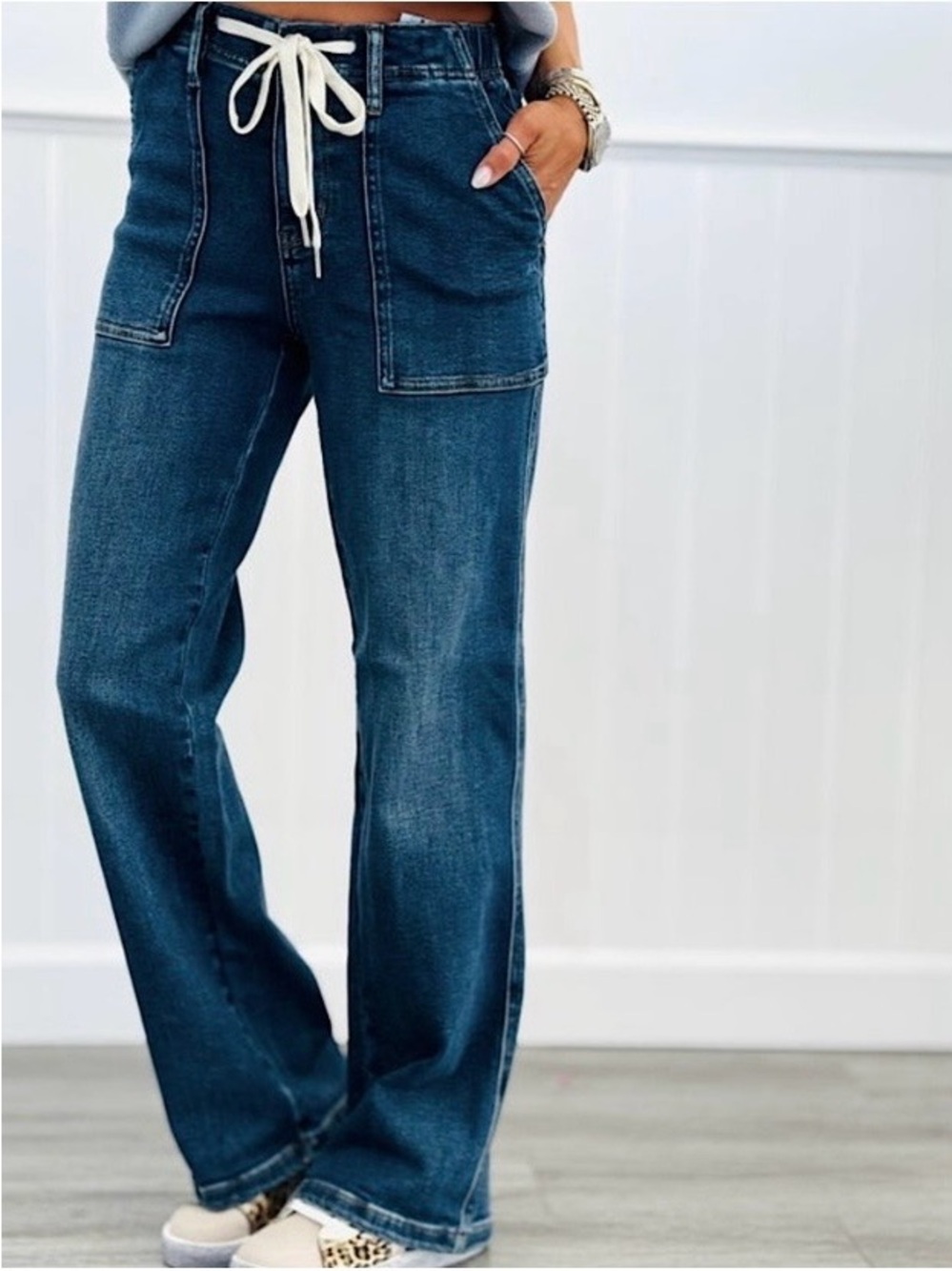 Judy Blue High Tie Waist Patch Pockets Jeans Size 13/31